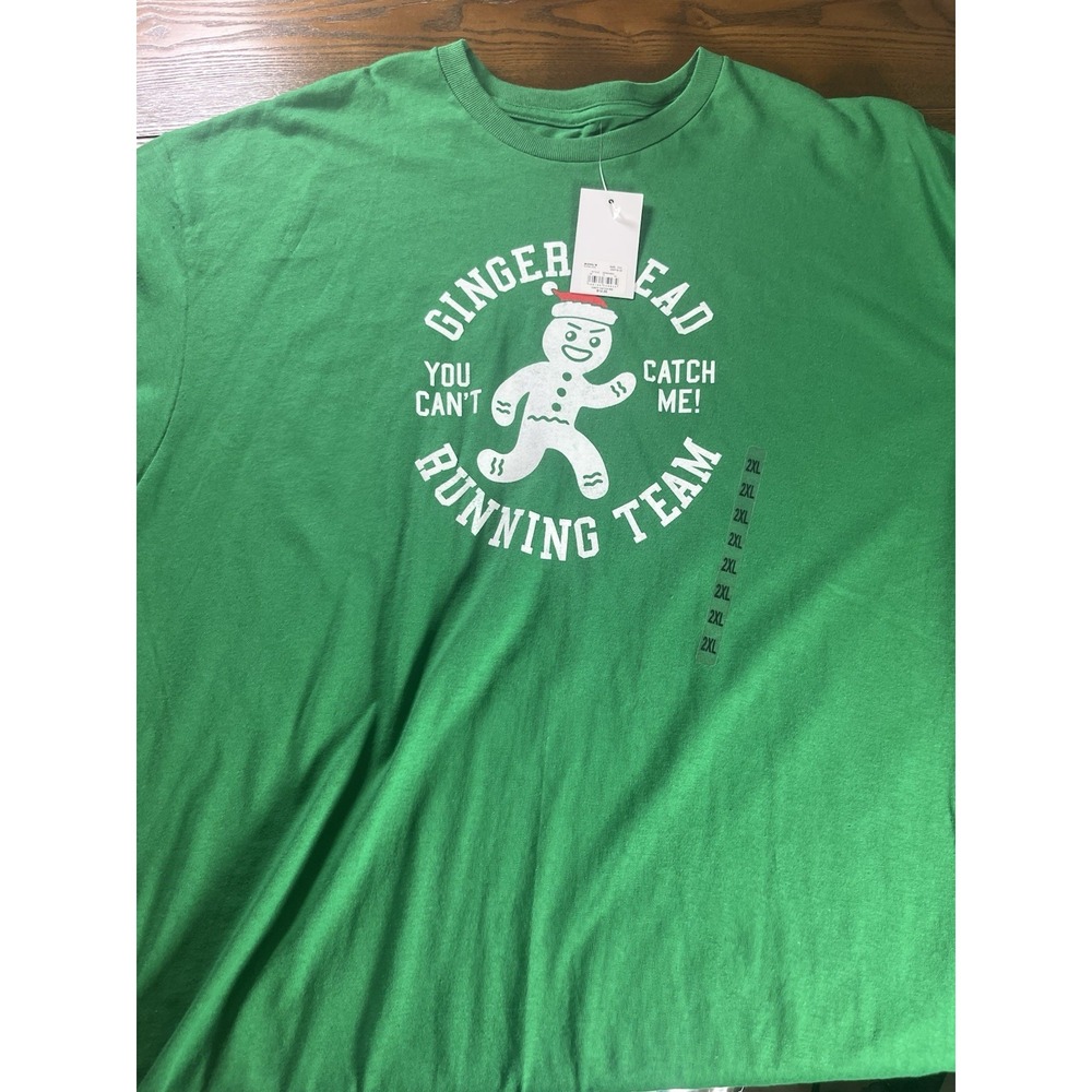 NEW Fifth Sun Christmas T-Shirt XXL Gingerbread Running Team "You Cant Catch Me"